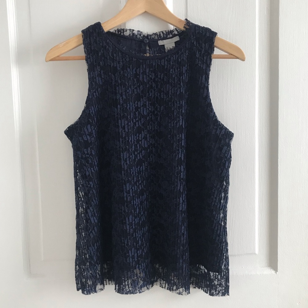 H&M | Sleeveless lacy top, navy blue